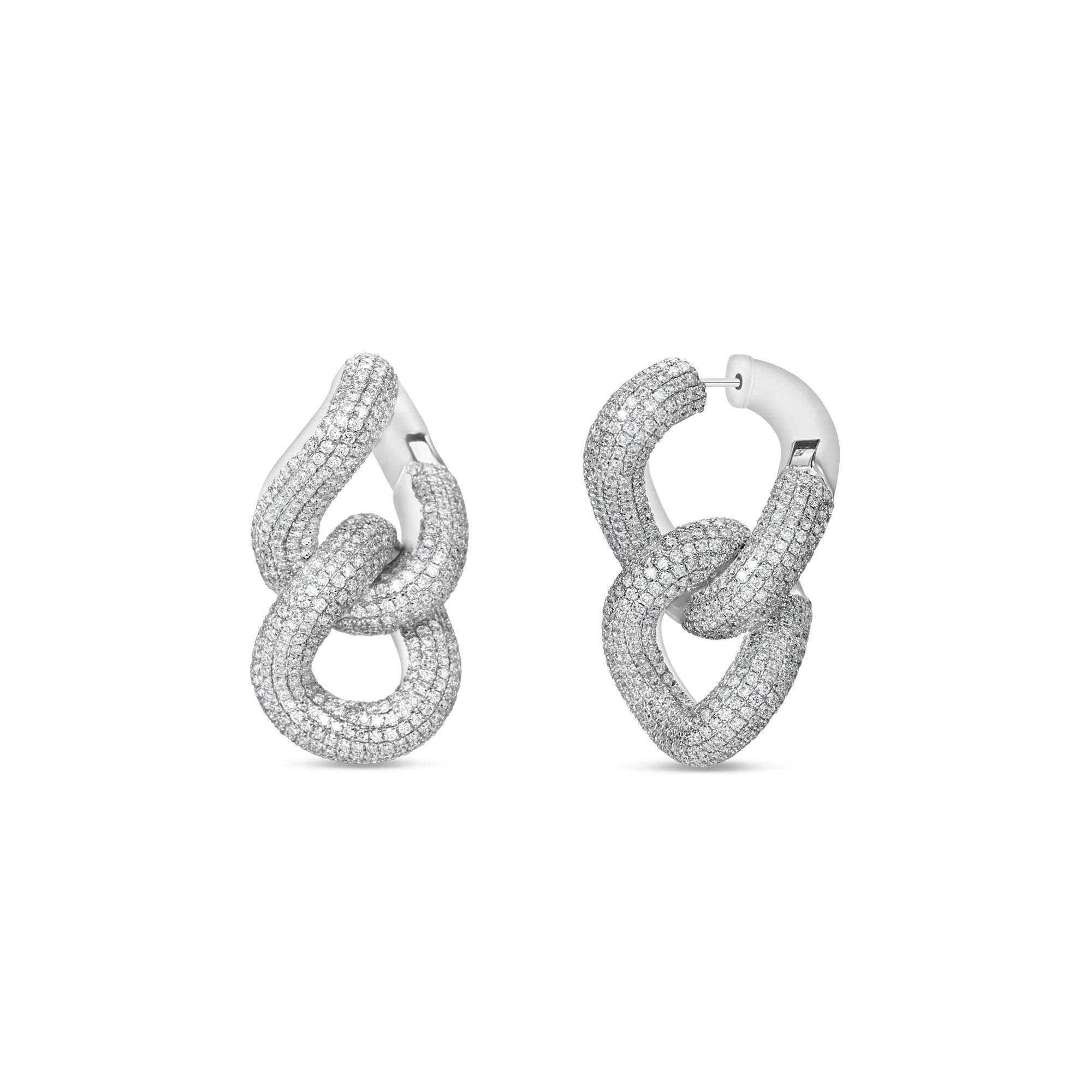 Radiant 14K gold double link earrings embellished with sparkling pavé diamonds, offering a timeless design that effortlessly transitions from everyday luxury to special occasions. White Gold