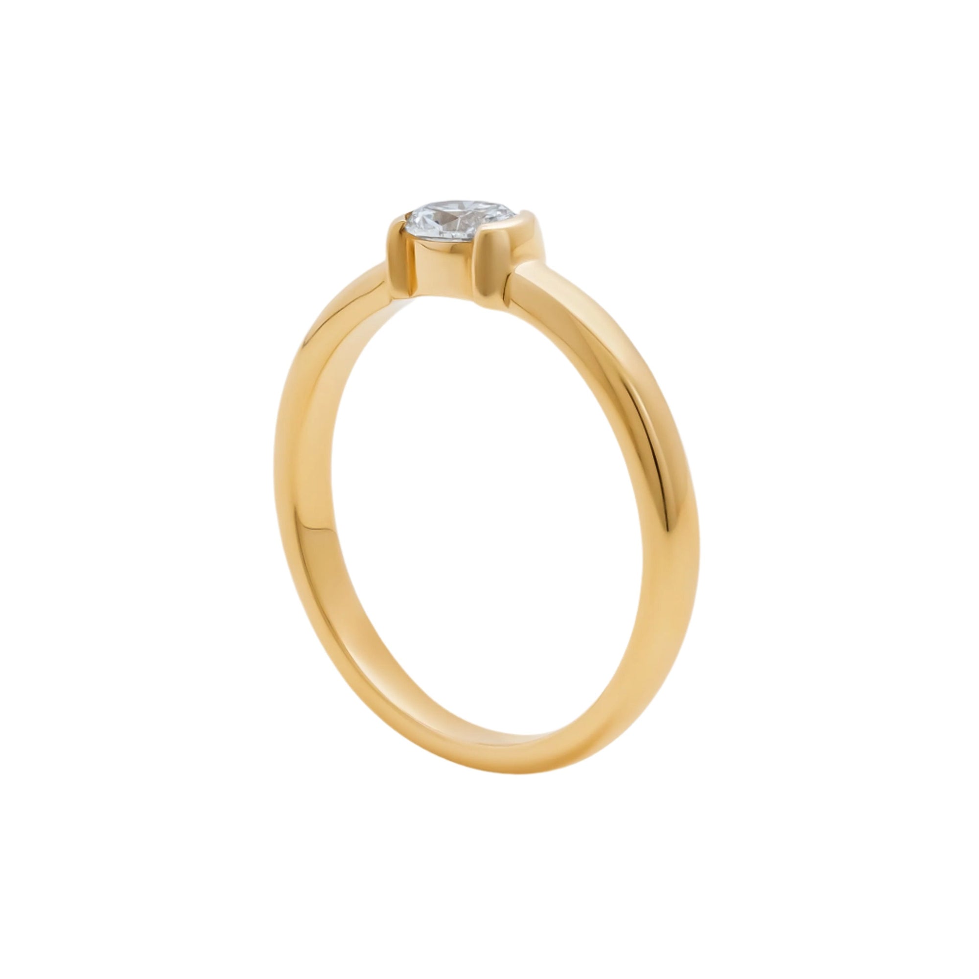 Stackable 14K Yellow Gold Ring with Oval Diamond Solitaire