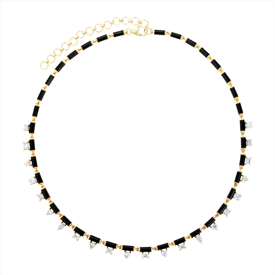 Black Onyx and Mixed Shape Diamond Tennis Necklace