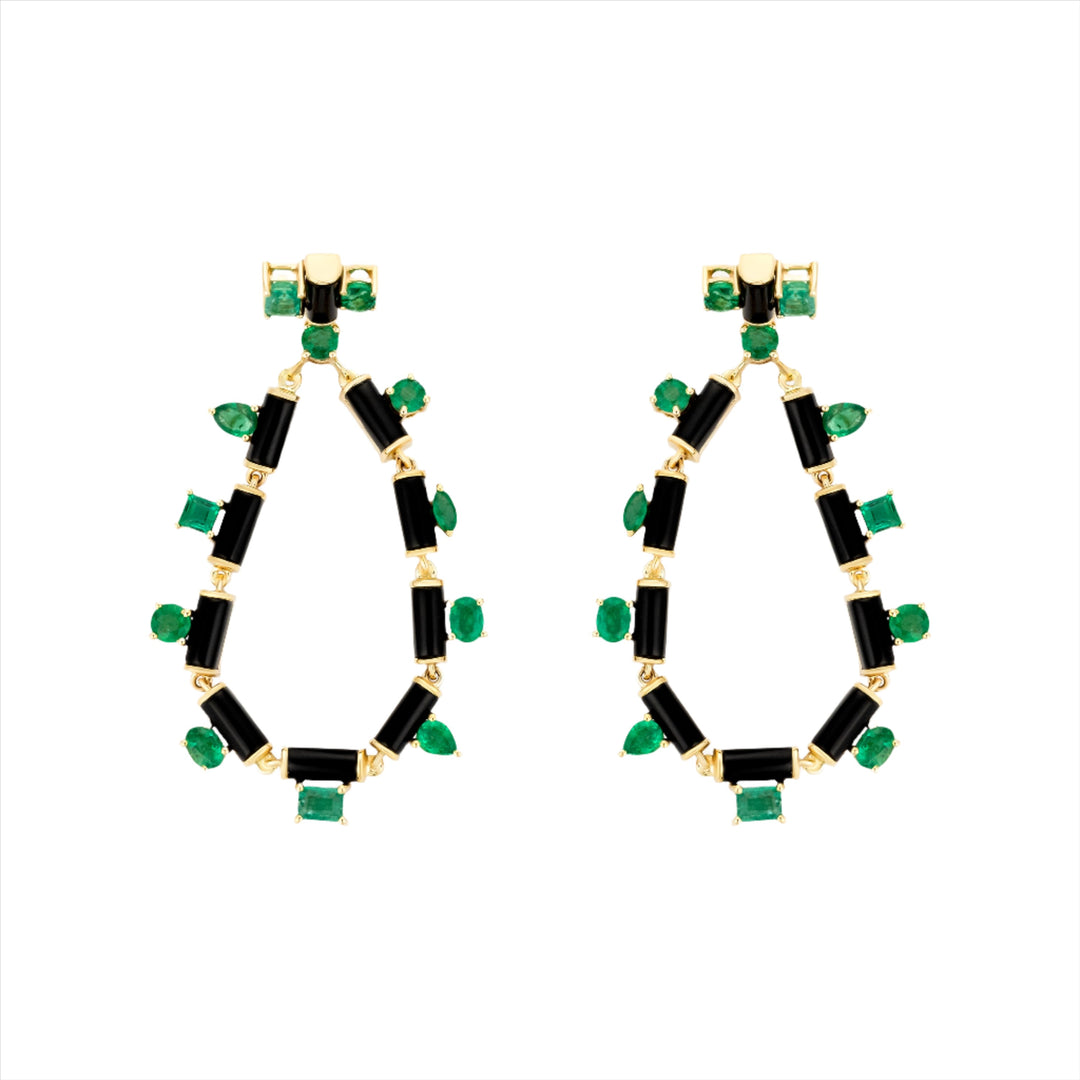 Mixed-Shape Black Onyx & Emerald Earrings