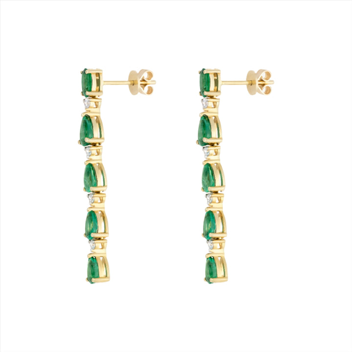 Elongated Vivid Emerald & Diamond Earrings