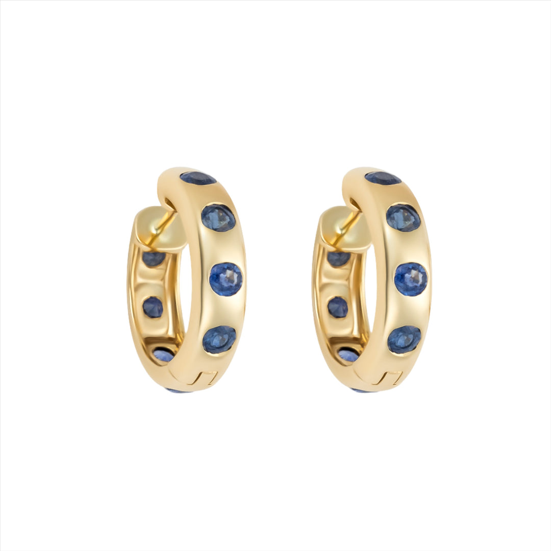 Gold & Blue Sapphire Huggie Earrings