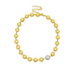 Bold gold round bead choker with pave diamond accent in 14k yellow gold, adjustable necklace by Elyzian Fine Jewelry