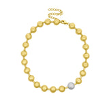Bold gold round bead choker with pave diamond accent in 14k yellow gold, adjustable necklace by Elyzian Fine Jewelry
