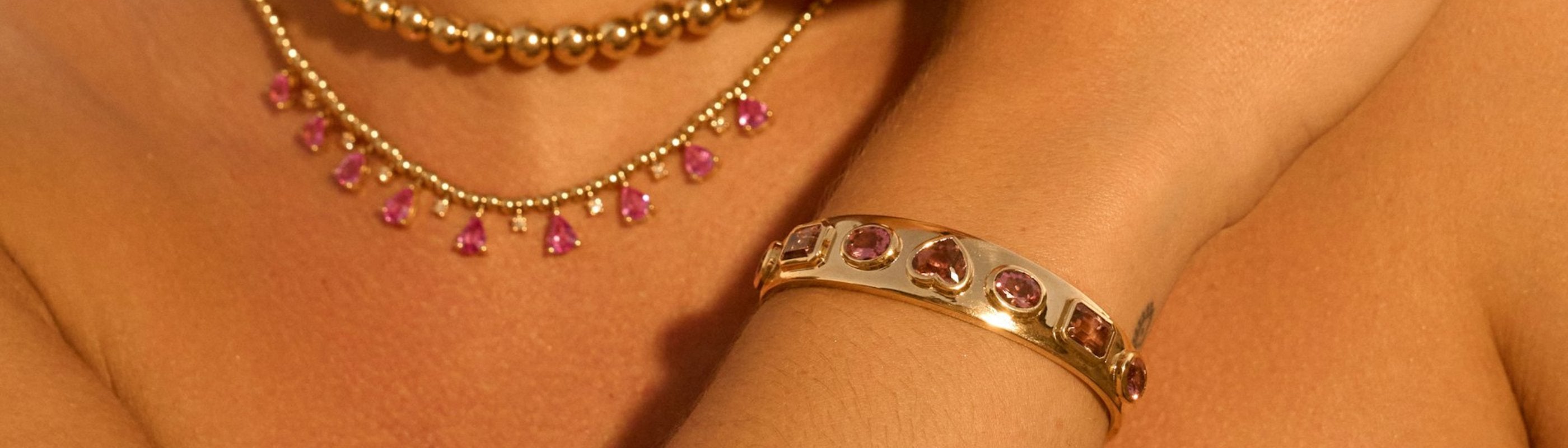 pink gemstone necklace and bracelet