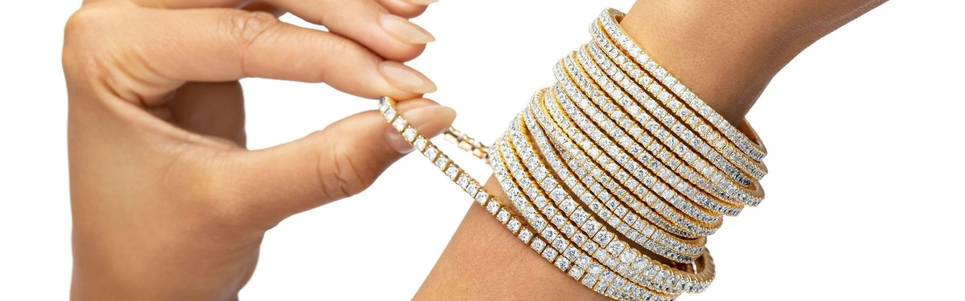 Diamond tennis bracelet stack ultimate arm candy, luxury fine jewelry tennis shop collection styling by Elyzian Jewelry