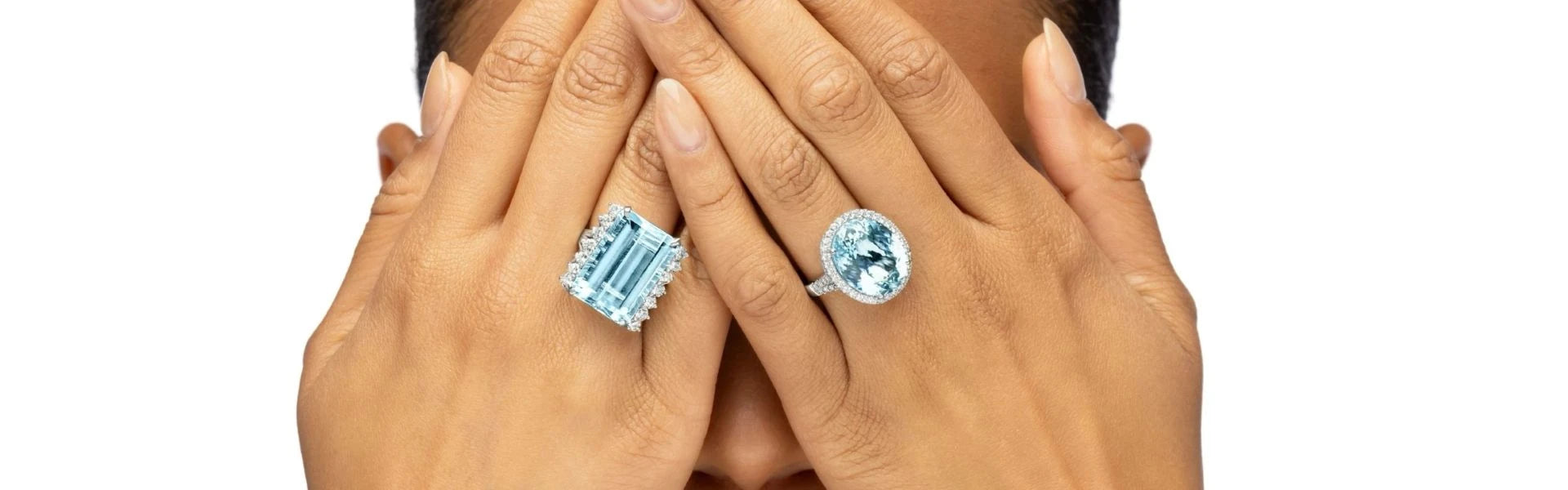 Elyzian vibrant aquamarine and diamond halo rings, handpicked gemstone candy statement fine jewelry