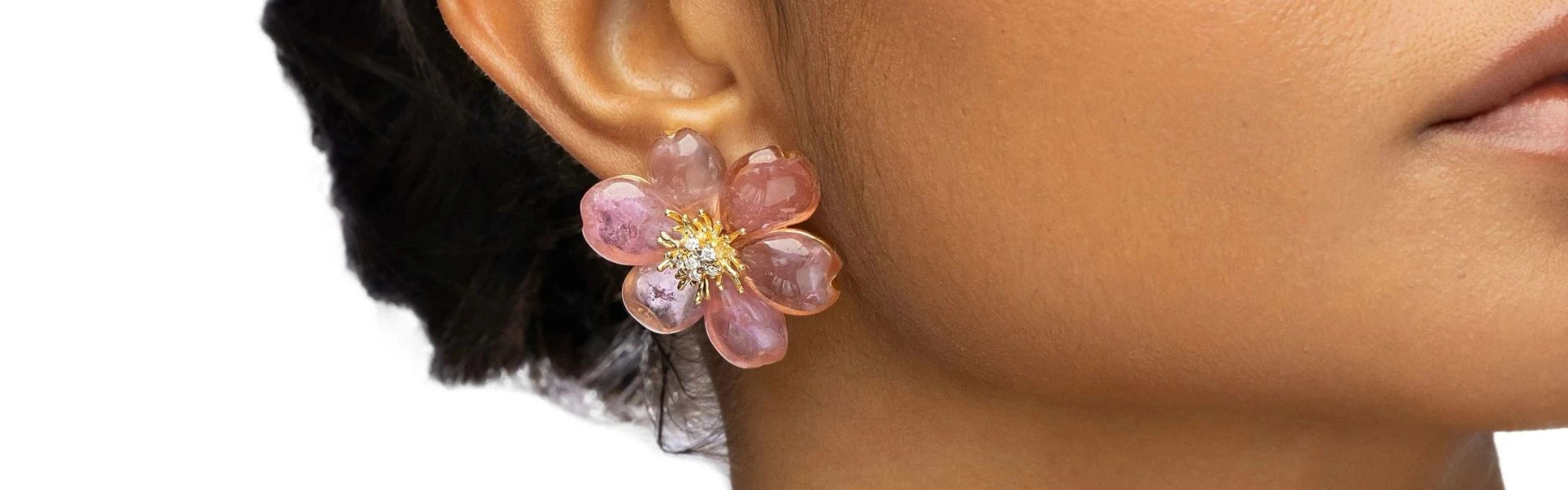 Elyzian vibrant pink tourmaline flower earrings, handpicked gemstone candy luxury fine jewelry statement piece