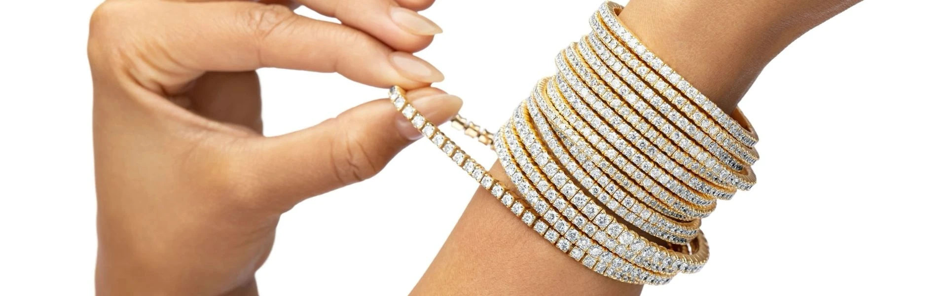 Elyzian diamond tennis bracelet stack ultimate arm candy, luxury fine jewelry tennis shop collection styling