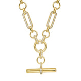 14k Yellow Gold Alternating Link Chain with Pavé Diamond Toggle - 18"
