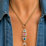 Poisson Pendant in White Opal with Malachite Pink and Blue Opal