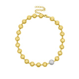 14k Yellow Gold Round Bead Adjustable Choker with Pavé Diamond Accent
