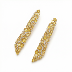 Yellow sapphire and diamond statement earrings. Three inches in length, set in 14k yellow gold. 
