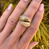 Ridged Domed Double Cigar Band with Diamond Accents in 14K Yellow Gold