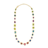 Bezel-Set Mixed Shape 14k Yellow Gold Gemstone necklace in Amethyst, Kyanite, Topaz, Peridot, Tourmaline, and Tanzanite