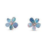 Black Opal & Diamond Flower Petal Earrings with Pink Sapphire Briolettes