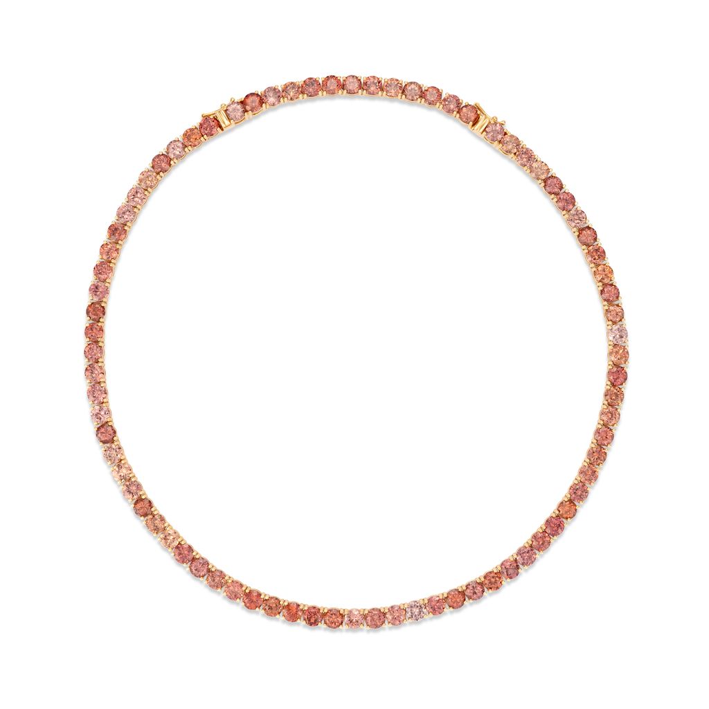 Adjustable Champagne Brown Zircon Tennis necklace in 14k Rose Gold on white background 