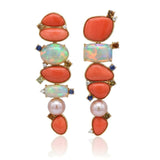Coral, Opal, Diamond and Pearl Drop Earrings