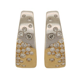 Dual Tone 14k Gold Tapered Flat Hoops with Diamond Spray