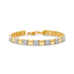 14K two-tone gold bracelet featuring a seamless blend of alternating pavé diamond accents and polished gold links, with an adjustable design for a tailored fit, offering geometric elegance and timeless sparkle.