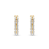 Bold 14K yellow gold hexagon hoop earrings featuring stunning diamond accents, offering a unique architectural design that makes a standout statement. Close up front view