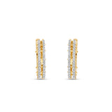 Bold 14K yellow gold hexagon hoop earrings featuring stunning diamond accents, offering a unique architectural design that makes a standout statement. Front view
