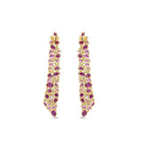 Captivating statement earrings in 14K gold featuring vibrant rubies, pink sapphires, and radiant diamonds, inspired by the fiery hues of dawn and twilight to embody passion and timeless elegance. Back image