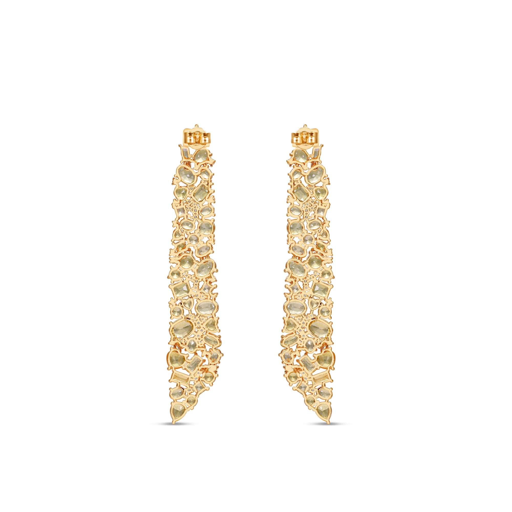 Statement 14K yellow gold earrings featuring hand-selected yellow sapphires and brilliant diamonds, radiating warmth and elegance inspired by the golden glow of sunlight.