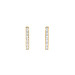 Sleek 14K yellow gold paperclip hoop earrings featuring stacked bezel-set baguette diamonds, blending modern design with understated luxury for everyday elegance.