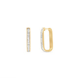 Sleek 14K yellow gold paperclip hoop earrings featuring stacked bezel-set baguette diamonds, blending modern design with understated luxury for everyday elegance.