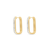 Sleek 14K yellow gold paperclip hoop earrings featuring stacked bezel-set baguette diamonds, blending modern design with understated luxury for everyday elegance. Side View