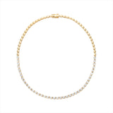 Luxurious 14K yellow gold bead necklace featuring 12 carats of bezel-set elongated emerald cut diamonds (VVS clarity, G-H color) in a refined 16-inch silhouette for a bold and elegant look.