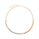 Exquisite 14K yellow gold necklace featuring 11.50ct of bezel-set multicolored hexagon-cut sapphires, finished with gold beads and an adjustable 16–18 inch length for a truly unique, forever piece.