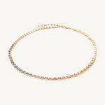 Exquisite 14K yellow gold necklace featuring 11.50ct of bezel-set multicolored hexagon-cut sapphires, finished with gold beads and an adjustable 16–18 inch length for a truly unique, forever piece.