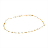 Elegant 14K yellow gold necklace featuring 5ct of bezel-set mixed-shaped diamonds with an adjustable length from 16 to 18 inches, offering a timeless and refined sparkle. Side view. 