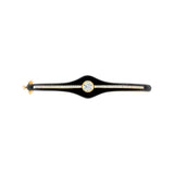 Art Deco-inspired bangle in 14K yellow gold, featuring sleek black enamel detailing and 0.48ct of sparkling diamonds. Total weight: 14.45g—an elegant blend of vintage glamour and modern edge.