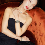 Black Onyx, Emerald, and Diamond Convertible Feather Earrings/Bracelet Shown as Bracelet