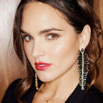 Black Onyx, Emerald, and Diamond Convertible Feather Earrings/Bracelet shown as earrings 