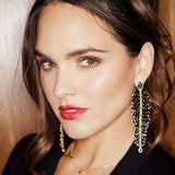Black Onyx, Emerald, and Diamond Convertible Feather Earrings/Bracelet shown as earrings 