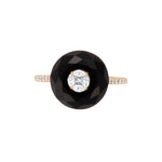 Chic 14K yellow gold ring featuring a 3.85ct hand-carved black onyx accented with 0.22ct of G-H VS diamonds, blending modern deco style with timeless elegance.
