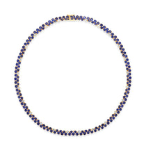 Elegant dual tennis necklace featuring deep blue sapphires and shimmering diamond accents, blending classic sophistication with modern luxury.