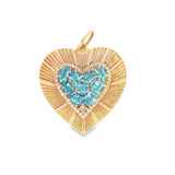 Heart-shaped pendant blue topaz, diamonds and 14k gold