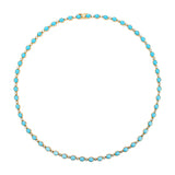 Striking 14K yellow gold necklace featuring 30.5ct of smooth cabochon turquoise and 4.45ct of round brilliant diamonds, with a total weight of 19.89g—a bold and vibrant statement piece.