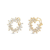 Bold and sophisticated fan-shaped earrings crafted in 14K yellow gold, featuring radiant baguette-cut diamonds in a dazzling, one-of-a-kind design perfect for her refined style. Side view and  front view.