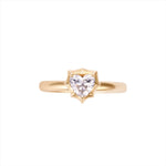 Modern deco 14K yellow gold ring featuring a 0.54ct G-H VS heart-shaped diamond in a sleek prong setting, blending vintage romance with bold contemporary style.