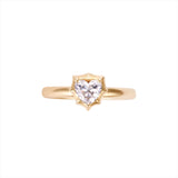 Modern deco 14K yellow gold ring featuring a 0.54ct G-H VS heart-shaped diamond in a sleek prong setting, blending vintage romance with bold contemporary style.