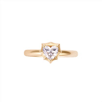 Modern deco 14K yellow gold ring featuring a 0.54ct G-H VS heart-shaped diamond in a sleek prong setting, blending vintage romance with bold contemporary style.