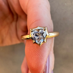 Modern deco 14K yellow gold ring featuring a 0.54ct G-H VS heart-shaped diamond in a sleek prong setting, blending vintage romance with bold contemporary style.