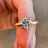 Modern deco 14K yellow gold ring featuring a 0.54ct G-H VS heart-shaped diamond in a sleek prong setting, blending vintage romance with bold contemporary style.