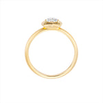 Modern deco 14K yellow gold ring featuring a 0.54ct G-H VS heart-shaped diamond in a sleek prong setting, blending vintage romance with bold contemporary style.